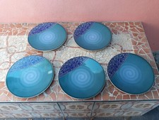 Lot 5 Assiettes Plates Décor Oriental Arc International Grès Bleu Vintage
