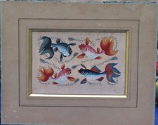 Peintures 19ème sur soie Chine China Poissons Carpes Koï