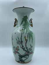 PIED DE LAMPE CHINE 19EME A DECORS D OISEAU BLANC VERT JAUNE G6335