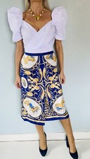 Rare jupe en soie HERMES carré « La présentation » par Christiane Vauze 1970s