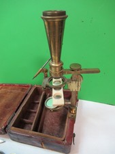 Antique Laiton Rare Type CARY GOULD Microscope avec Accessoires As Pic T6-A-49