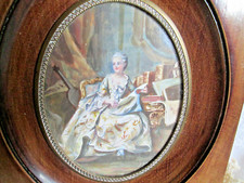 PEINTURE PORTRAIT POMPADOUR SOUS VERRE  PAINT FRAME PICTURE MARQUISE SIGNE