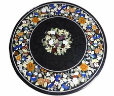 42 " Noir Marbre Table Top Incrustation Pietradura Handmade Travail Décor Maison