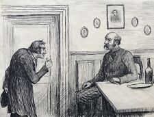 Poul Steffensen 1866-1923 Intérieur Deux Hommes Table Illustration Carit Etlar