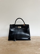 VINTAGE SAC A MAIN HERMES KELLY 35 SELLIER EN CUIR NOIR 1950 HANDBAG PURSE