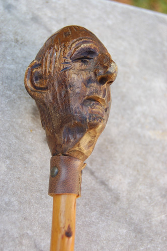 Canne ancienne bois - , pommeau