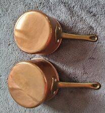 Deux Petites Casseroles en Cuivre Étamé et Laiton