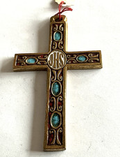 RELIGION CROIX EN BRONZE ÉMAILLÉE DOMINIQUE PIÉCHAUD H 95 MM VINTAGE