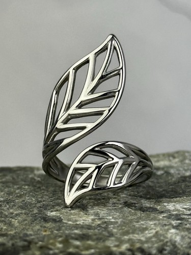 Bague argentée double feuille - bague,