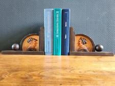 Serre-Livres Anciens Sculptés en Bois - Personnages Rustiques Déco Bibliothèque