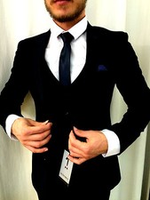 Noir Designer Costume Lot Gilet Cintré Slim Fit Qui Convient Chemise Cravate En