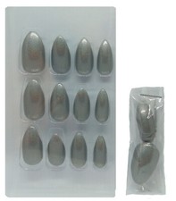 24 faux ongles gris argenté chatoyant  - Royal ' Ice Maiden Stiletto '