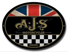 Ajs Motos Machine Coupe Ovale Métal Signe. Vintage Motos Union Jack