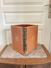 Ancien Corbeille Poubelle Papier Livre Ouvert Cuir 19ème XIXème France 28x21x21