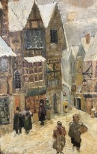 Huile signée représentant une scène de vie en Italie Ecole Italienne XXe