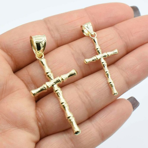 Cross pendant bamboo textured - pendant,