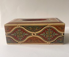 Boîte à mouchoirs  vintage en bois de style ethnique  peint à la main