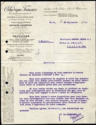Facture 1912 oxhydrique - facture,