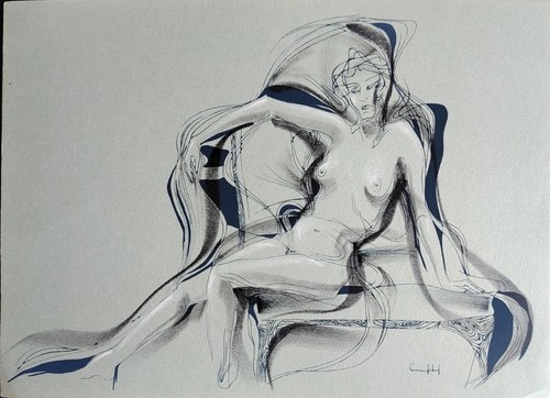 Belle estampe rehaussé pastel - estampe,