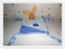 ㉝ - Doudou Plat Carré Lapin Tons de Bleus Beige Blanc Vichy Escargot   Kaloo