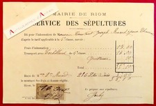 ●Mairie RIOM service Sépultures 1902 Constant Joseph Renard transport corbillard