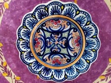 Plat Décoratif Mural Fait Main Céramique Espagne P. Zouille Décor Floral Bleu 2