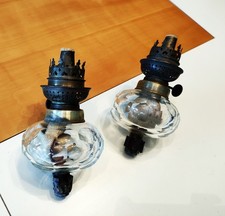 Belle paire lampes à pétrole ancienne de piano toupie en CRISTAL verre facettes