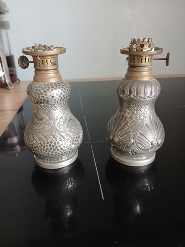 Ancienne lampes pigeon etain - lampes,
