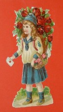 CHROMO DECOUPI 1875-1885 BOUQUETIERE EN LIVRAISON FLEURS MISSIVE / Gaufré