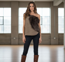 PINKO Femme Écharpe En Laine À Une Épaule Bordée De Fourrure De Renard