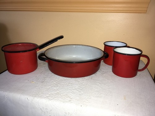 Vintage enamelware red - red, on