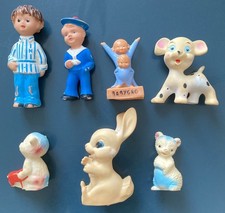 7 ANCIENS JOUETS POUET VINTAGE. Nicolas, Marin, Lapin, Ours, Bébé, Chien