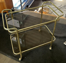 Chariot De Bar Élégant Du Milieu Du Siècle, Années 50 60, Or, Laiton, Verre