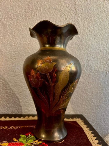 Vase cuivre gravé ancien - vase,
