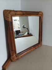 Miroir Vintage Design Cadre en Bambou Osier des Années 1980