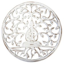 Décoration murale Arbre Bouddha en bois blanc patiné  30 cm