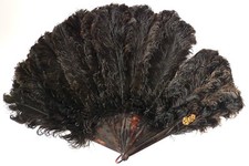 éventail ancien en plume d'autruche vers 1920 avec initiales en OR massif Fan