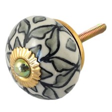 Bouton de meuble en céramique Poignée de porte Fleur 25 blanc gris