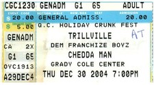 Chedda Homme Trillville Ticket Stub Décembre 20 2004 Charlotte Nord Carolina