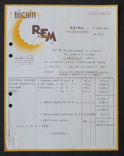 Facturel reims 1955 biscuits - 1955,