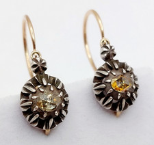 Dormeuses victorienne or rose 18k argent diamant sur paillon (circa 1870)