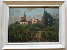 Tableau ancien le chemin du village attribué à Paul Lecomte.