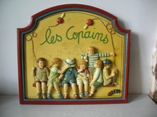 Cadre tableau Les Copains décor en relief bois peint Country Corner 55 cm