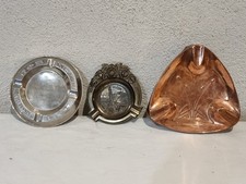 LOT  3  Ancien Cendrier  Art Deco /  CUIVRE / décor ROSES / ALU JOB / ASHTRAY