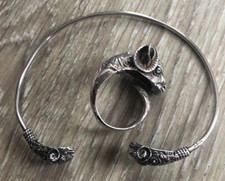 Jolie Parure Bague Bracelet Argent Massif Décor Bélier