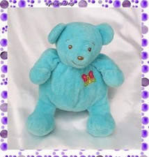Doudou Peluche Ours Bleu Turquoise Papillon Nounours
