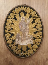 Rare Reliquaire Ancien Brodée Au Fil D'or Sur Velour St Hubert