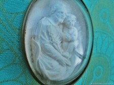 Reliquaire ancienne miniature Saint Joseph plâtre en laiton XIXe siècle Antique 