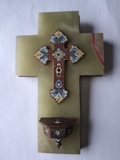 Bénitier Mural 19ème Onyx Et Email Cloisonné. Très Beau Bénitier Ancien.