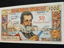 Série:"Y.95".5000frs HENRY IV "30.10. 1958." RARE Billet Surchargé".n°82639."